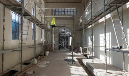 a room with scaffolding and scaffolding on the walls