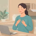 Illustration moderne d’une personne pratiquant la cohérence cardiaque dans un cadre apaisant. L’image évoque la gestion du stress, le retour au calme et la récupération active.